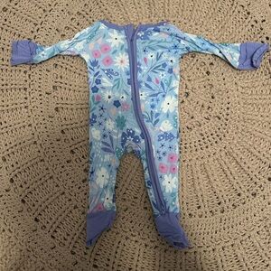Little Sleepies Blue and Purple Floral Footie Pajamas